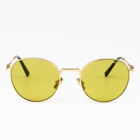 NEW Miu Miu MU55ZS 5AK07O Gold Olive Green Round Unisex Sunglasses 0MU 55ZS - Picture 1 of 12